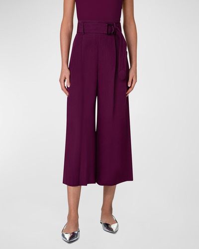 Akris Punto Fiorella Wide-Leg Linen Pants With Belt - Purple