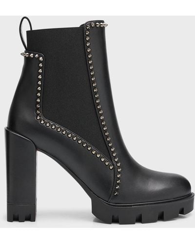 Christian Louboutin Spike Leather Chelsea Red Sole Booties - Black