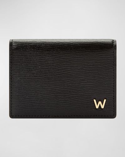 Wolf W-Plaqué Recycled Leather Bifold Card Case - Black