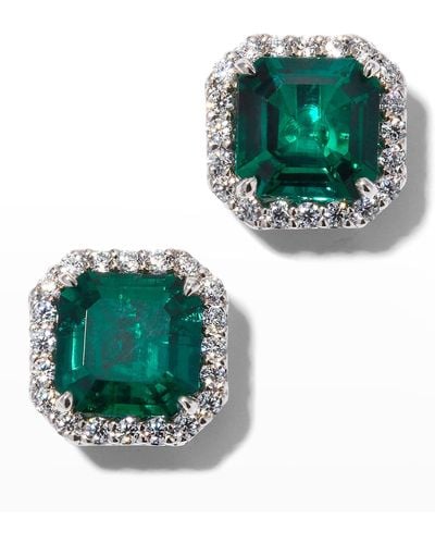 Fantasia by Deserio Cubic Zirconia & Lab Grown Emerald Stud Earrings - Green