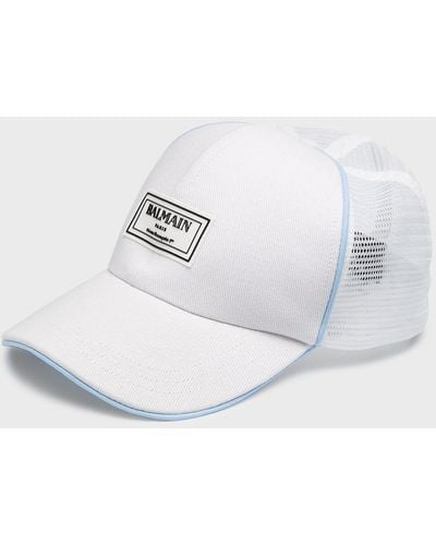 Balmain Mesh Back Rubber Label Baseball Hat - White