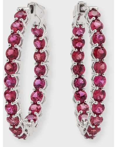 Neiman Marcus Large Ruby Hoop Earrings - Red