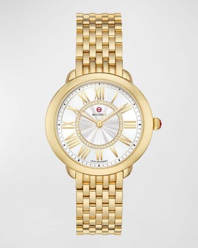 Michele Serein Mid Non Diamond Gold-plated Watch With White Sunray Dial - Metallic