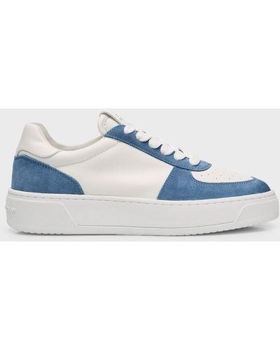Stuart Weitzman Mixed Leather Courtside Low-Top Sneakers - Blue