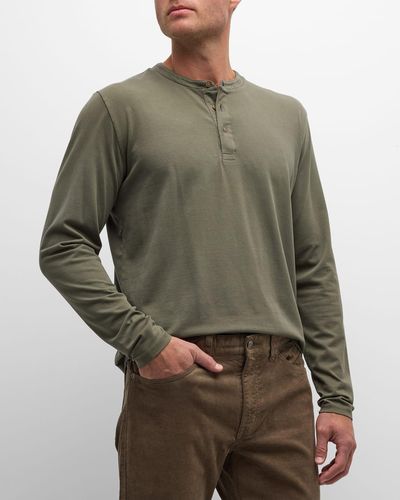Peter Millar Cotton-Stretch Henley T-Shirt - Green