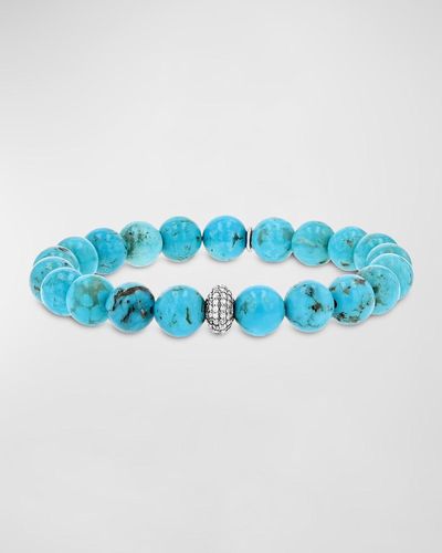 Sheryl Lowe 8Mm Bead Bracelet With Pave Diamond Donut - Blue