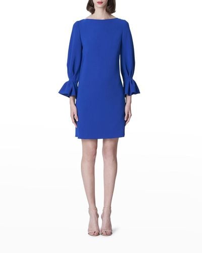 Carolina Herrera Ruffle-Cuff Shift Dress - Blue