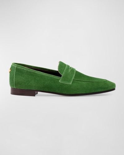 Bougeotte Suede Flat Penny Loafers - Green