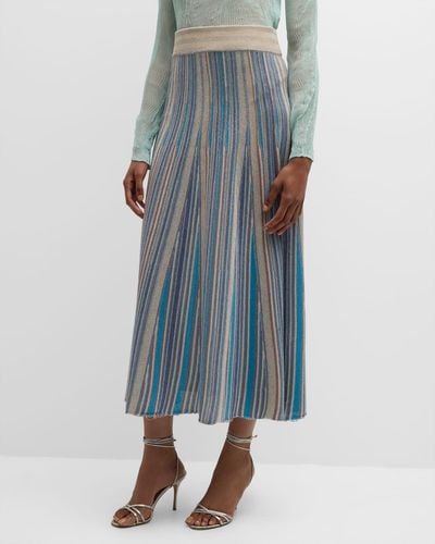 Marella Lodola2 Striped A-Line Midi Skirt - Blue