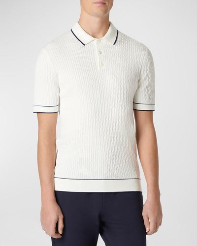Bugatchi Cable-Knit Polo Sweater - White