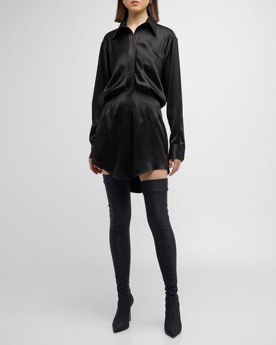 Brandon Maxwell The Nouveau Silk Mini Shirtdress - Black
