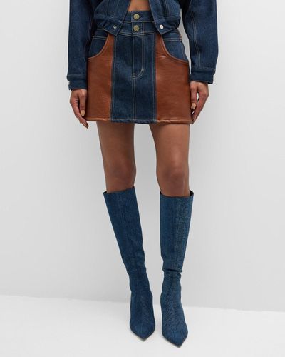FRAME Atelier Denim And Leather Mini Skirt - Blue