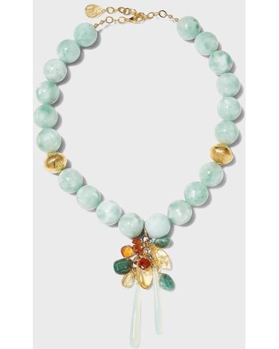Devon Leigh Mint Moonstone And Accent Cluster Necklace - Blue