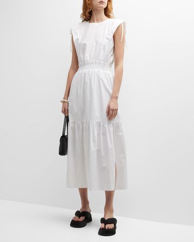 FRAME Cotton Cinch-Shoulder Midi Dress - White