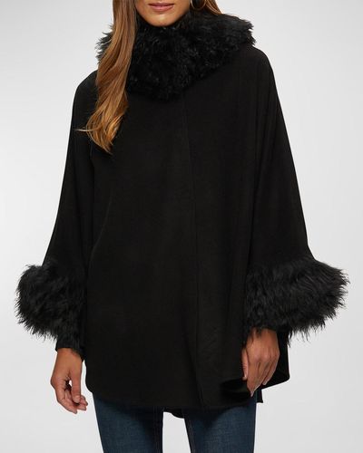 Gorski Wool And Cashmere Cape With Lamb Shearling Trim - Black