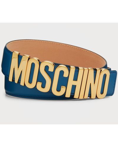 Moschino Metal Logo Leather Belt - Blue
