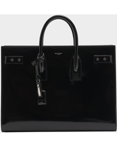 Saint Laurent Thin Large Patent Leather Tote Bag - Black