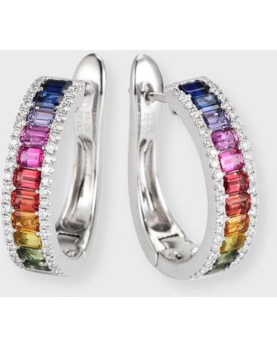 David Kord 18k White Gold Earrings With Multicolor Sapphires And Diamonds - Metallic