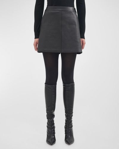 Theory Nappa Leather Mini A-Line Skirt - Black