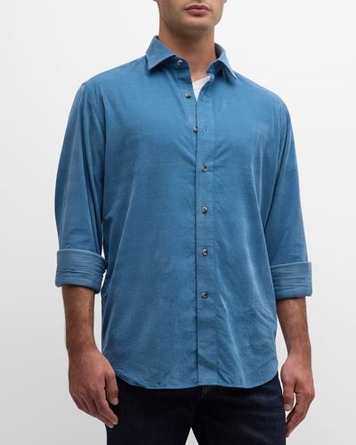 Neiman Marcus Modern Fit Corduroy Sport Shirt - Blue