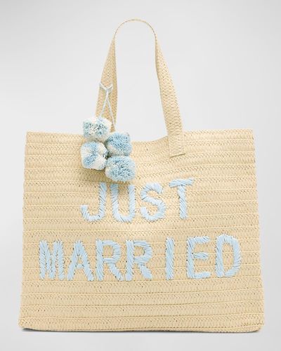 BTB Los Angeles Just Married Straw Tote Bag - Natural