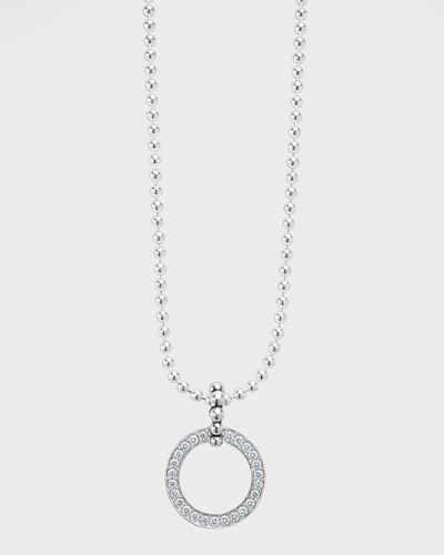 Lagos Caviar Spark Diamond Large Circle Pendant Necklace - White