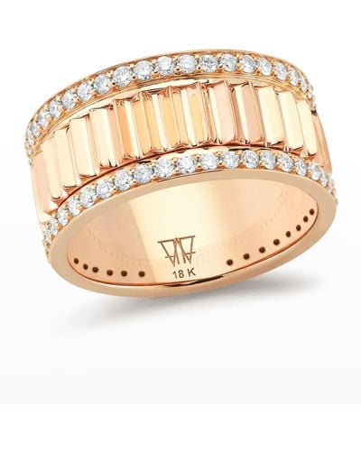 WALTERS FAITH Rose Gold Diamond 10mm Fluted Band Ring, Size 6.5 - Metallic