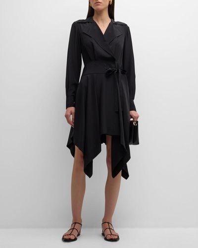 Jason Wu Handkerchief Silk Midi Wrap Shirtdress - Black