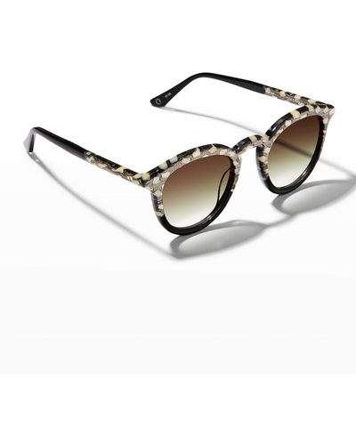 Krewe Collins Round Patterned Acetate Sunglasses - Natural