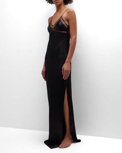 Kiki de Montparnasse Peep Show Mesh-Inset Maxi Silk Slip Dress - Black