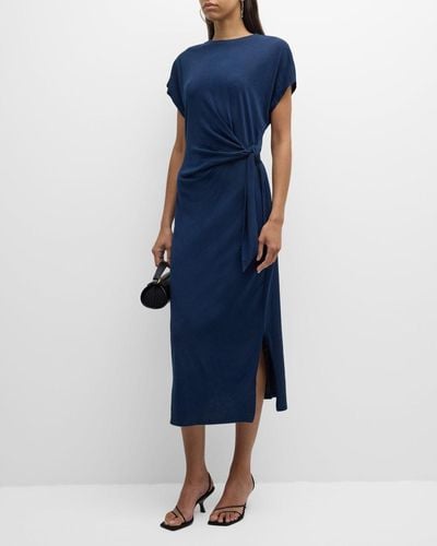 Apiece Apart Vanina Cinched-Waist Organic Cotton Midi Dress - Blue