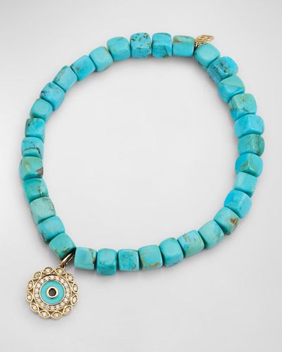 Sydney Evan 14k Gold And Diamond Marquise Eye Turquoise Bracelet - Blue