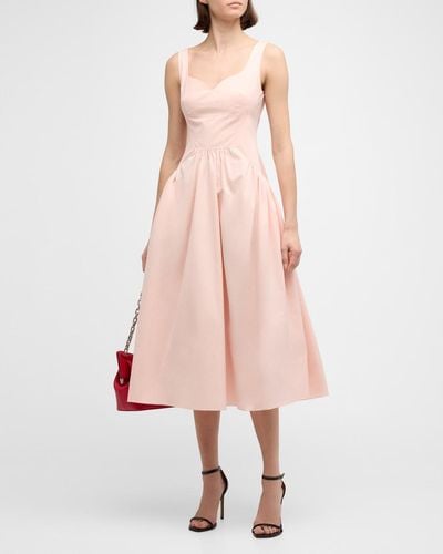 Alexander McQueen Sweetheart-Neck Sleeveless Gathered Midi Dress - Pink