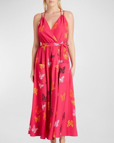 VALIMARE Amelia Butterfly Wrap Maxi Dress - Red