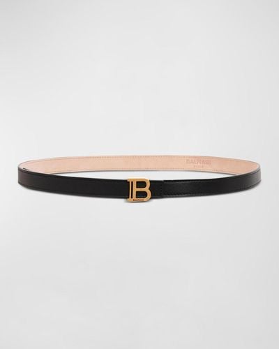Balmain Skinny Leather & Brass B-Belt - Black
