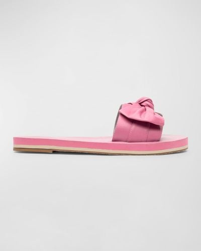 Frances Valentine Sandy Cloud Leather Bow Slide Sandals - Pink