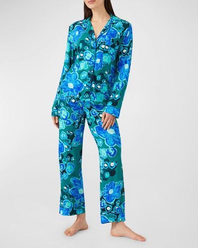 Alivia Sofia Cropped Floral-Print Jersey Pajama Set - Blue