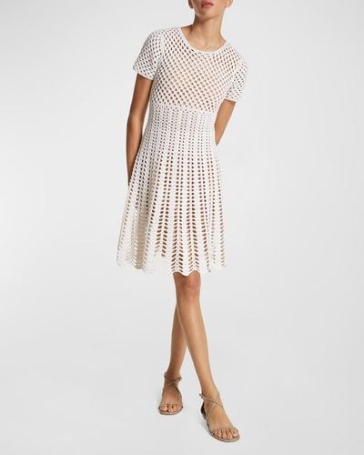 Michael Kors Cashmere Crochet-knit Short-sleeve Mini Dress - White
