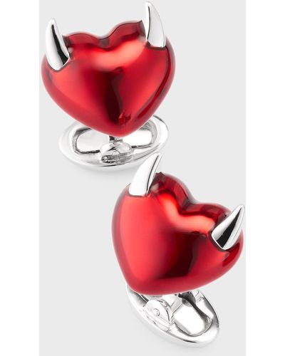 Jan Leslie Heart With Horns Sterling Cufflinks - Red