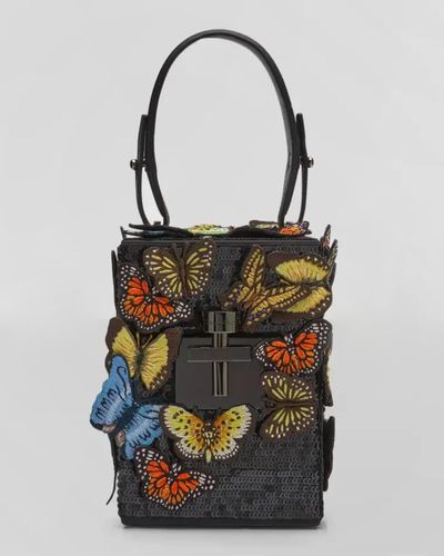 Oscar de la Renta Alibi Butterfly Sequin Cube Top-Handle Bag - Black
