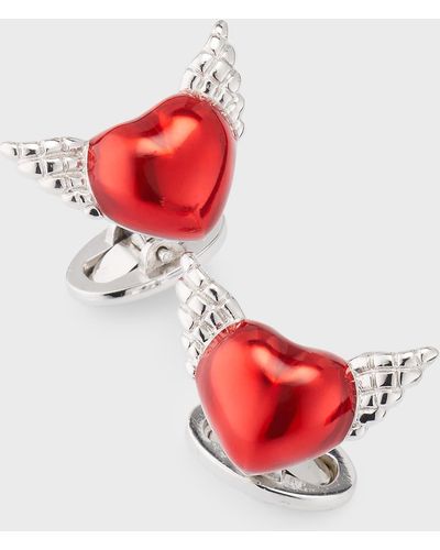 Jan Leslie Sterling Silver Heart With Wings Cufflinks - Red