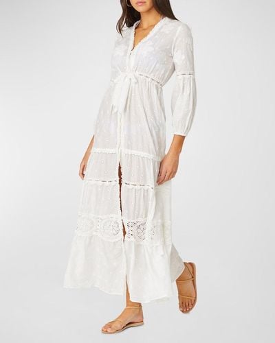 Shoshanna Santorini Embroidered Maxi Shirtdress - White
