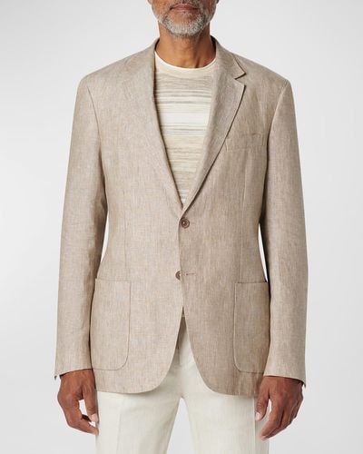 Bugatchi Linen Single-Breasted Blazer Jacket - Natural