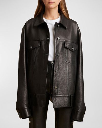 Khaite Grizzo Oversized Leather Collared Jacket - Black