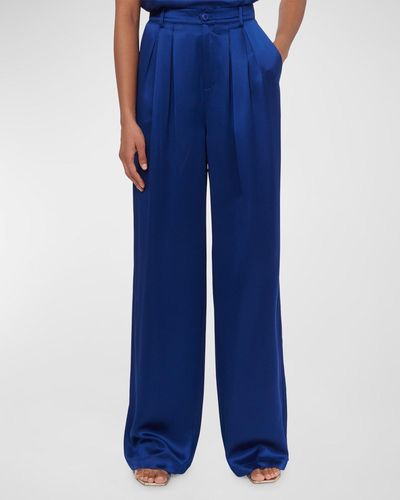 Cami NYC Davina High-Waist Wide-Leg Satin Pants - Blue