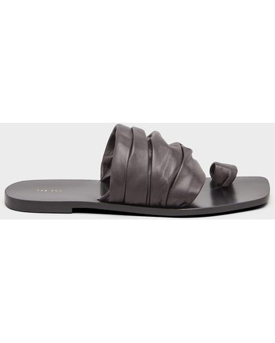The Row Drape Leather Toe-Loop Flat Sandals - White
