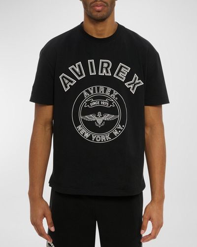 Avirex Stadium Logo-Print Crewneck T-Shirt - Black