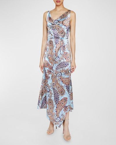 Santorelli Paisley-Print Silk Charmeuse Midi Dress - Blue