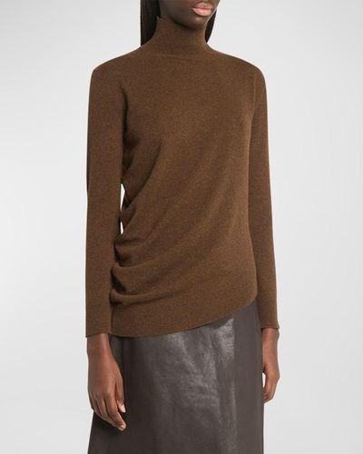 Co. Draped Cashmere Turtleneck Sweater - Brown