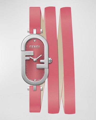 Fendi O'lock Vertical Oval Calf Leather Wrap Watch - Pink